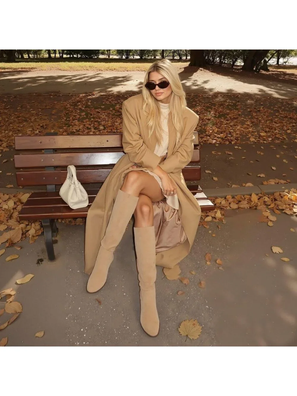 Women's Apricot Chunky Heeled Round Toe Faux Suede Side Zipper Knee High Boots